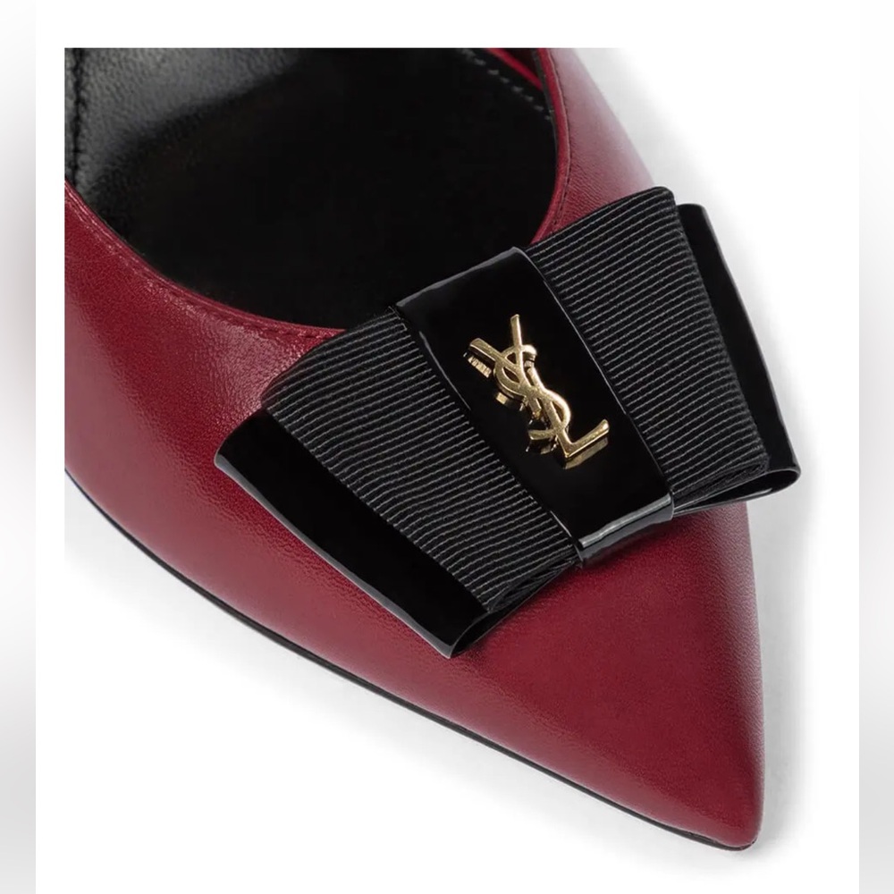 Saint Laurent Burgundy Heels with Black Bow with original box duffel bag 4shoes - Picture 8 of 9